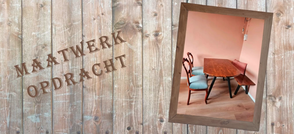 Compacte houten eettafel met zitbankje op maat gemaakt