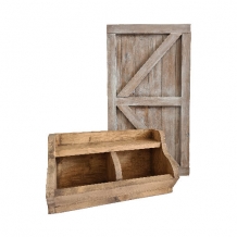 Landelijke woonaccessoire set met houten luik en tweevaks gruttersbak bruin gebeitst