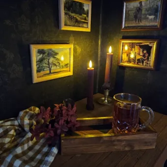 Sfeerfoto van klein houten mozaïek dienblad