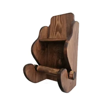 Sierlijke landelijke houten toiletrolhouder eiken kleur