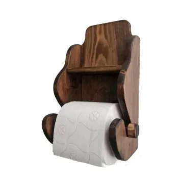 Extra foto van landeljke houten toiletrolhouder met toiletrol eiken kleur